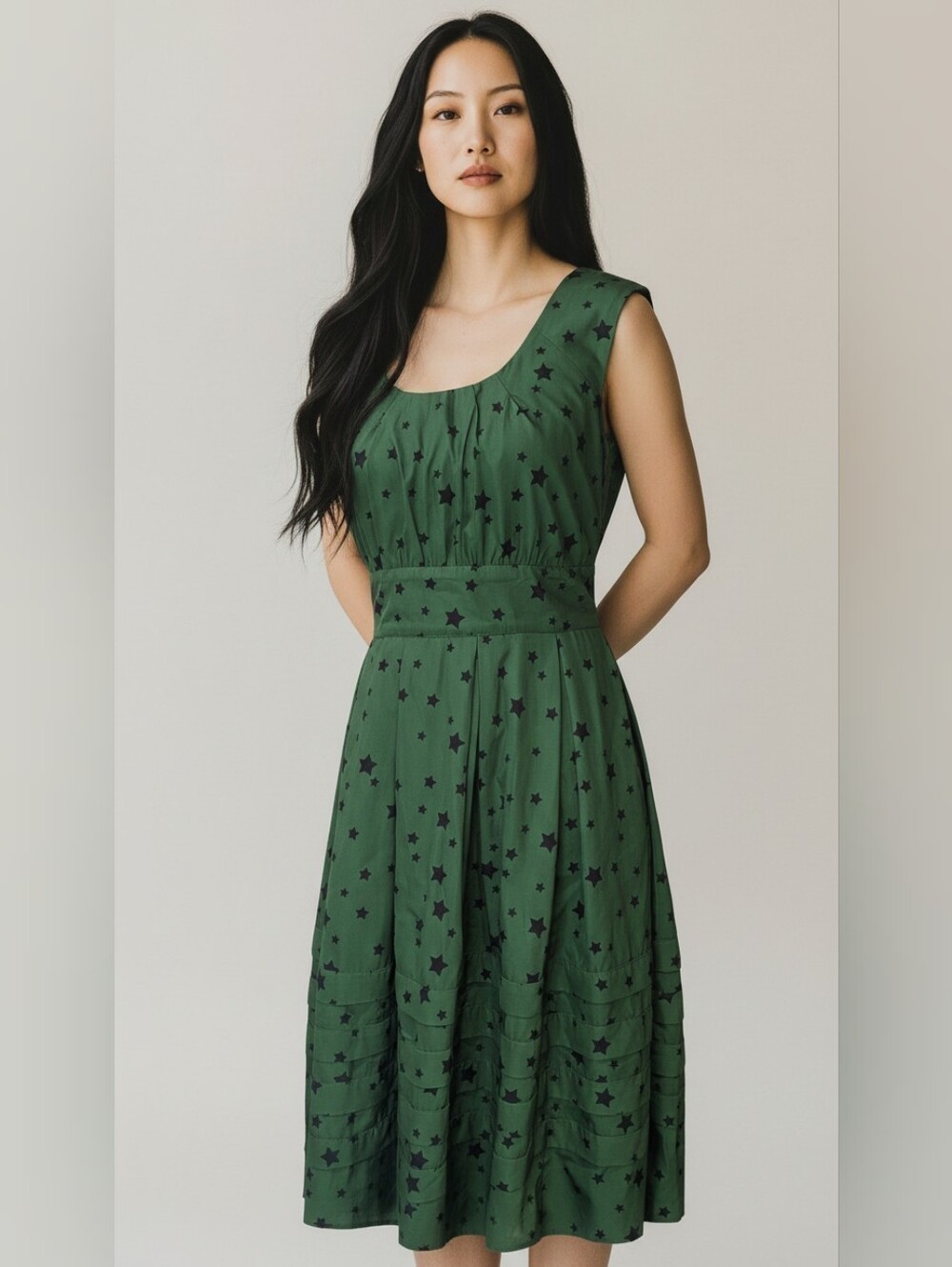 eshakti Green Star-Print Midi Dress